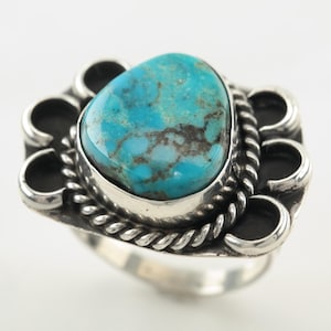 Southwest Silver Ring Turquoise Sterling Blue Size 7 3/4