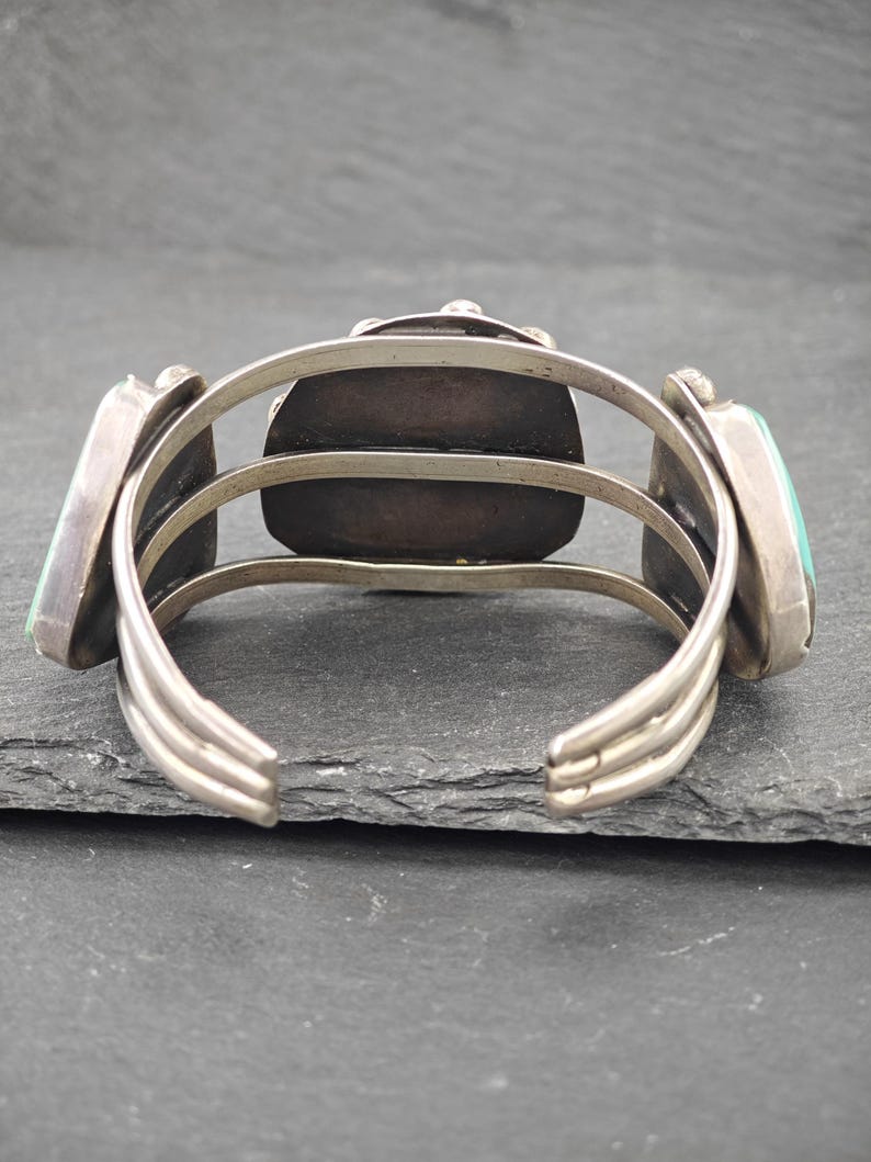 Bracciale rigido in argento con pegno antico dei nativi americani, turchese Kings Manassa, 6 1/2" immagine 5