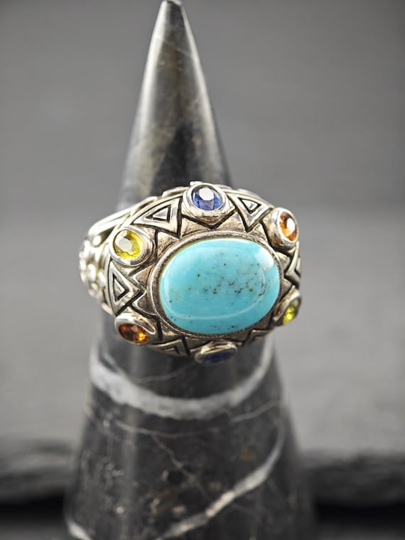 Sterling Silver Statement Ring, Turquoise & Natur… - image 3