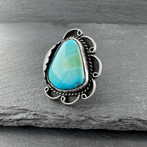Turquoise Silver Ring: Native American Stamped (S… - image 5