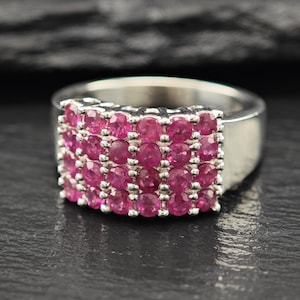 Ruby Cluster Ring: Sterling Silver Jewelry (Size 6.75)