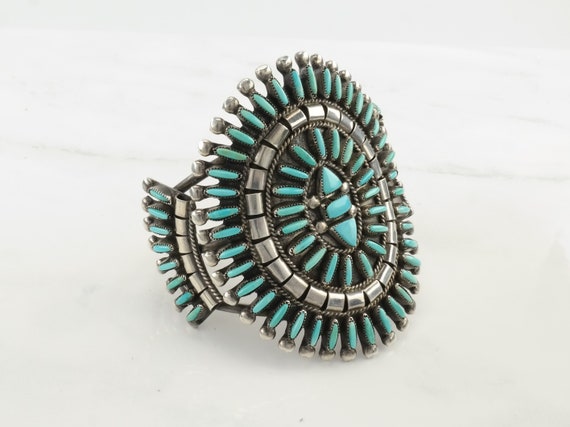 Native American Zuni Sterling Silver Cuff Bracelet Blue Turquoise