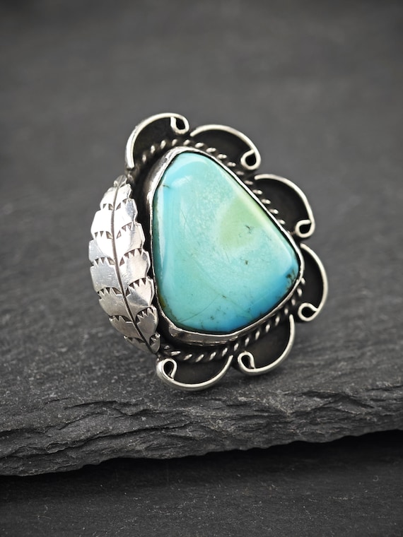 Turquoise Silver Ring: Native American Stamped (S… - image 6