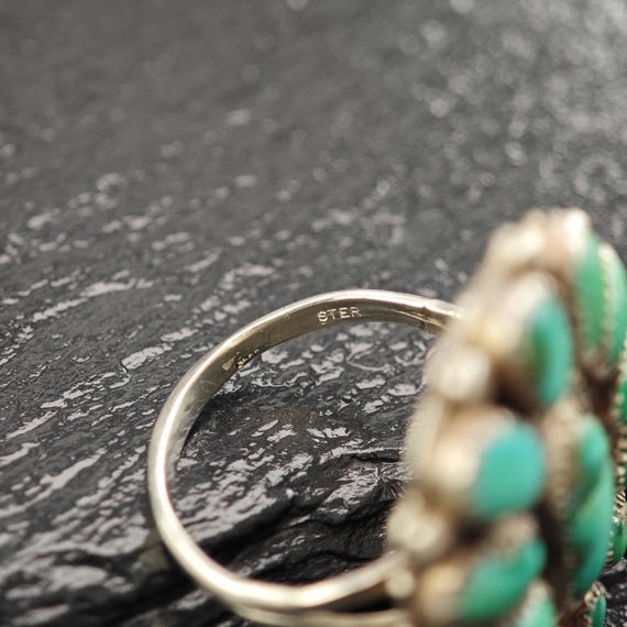 Green Turquoise Cluster Ring Native American Ster… - image 6