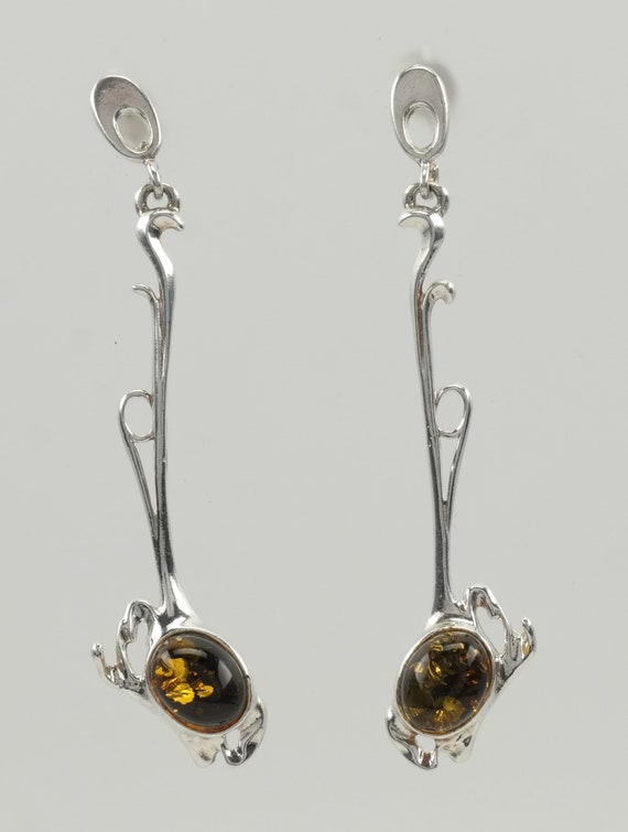 Modernist Baltic Amber Earrings Sterling Silver - image 4