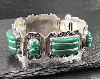 Mexico Green Onyx, Mask Panels Bracelet Sterling Silver - Etsy