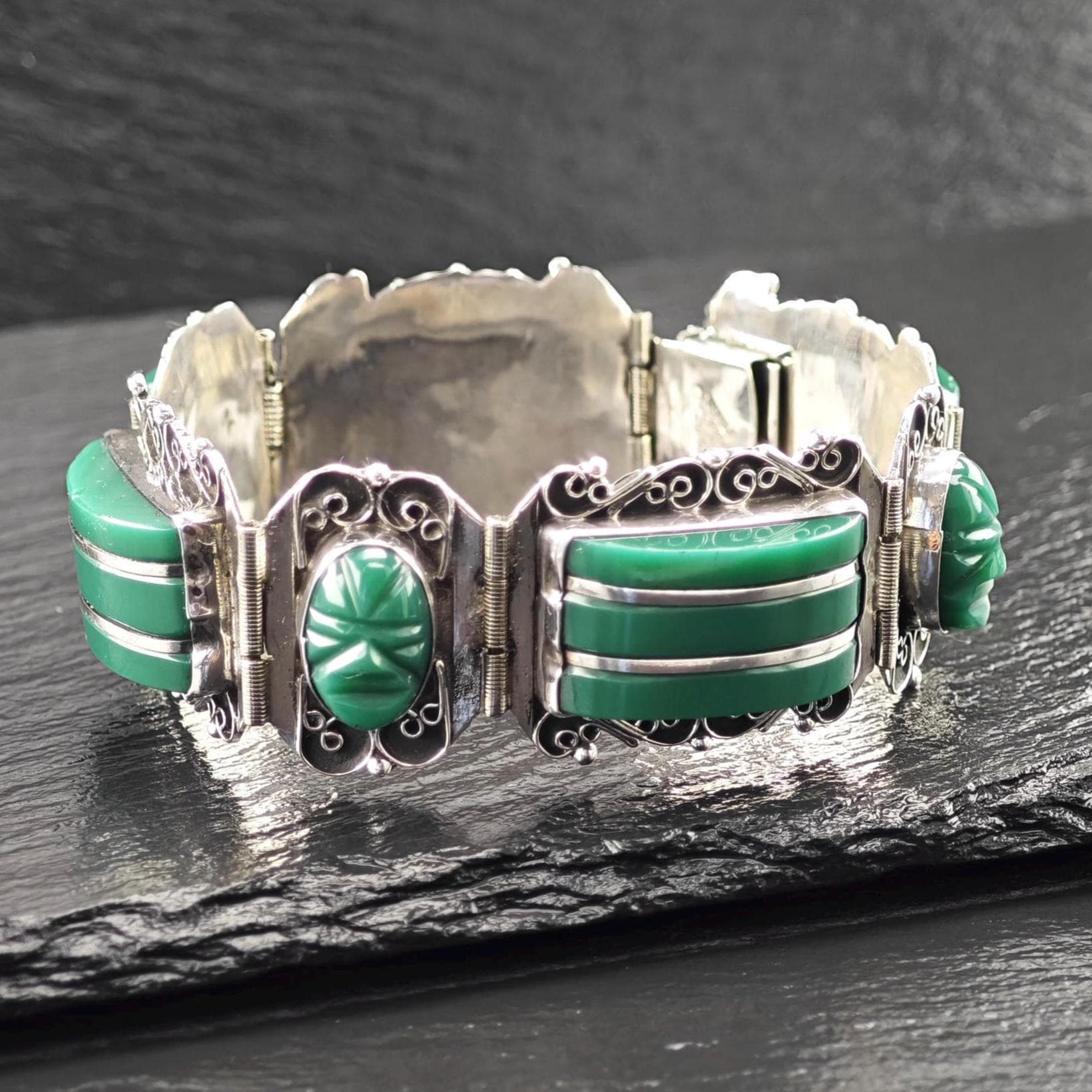 Mexico Green Onyx, Mask Panels Bracelet Sterling Silver - Etsy