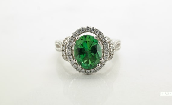 Green Engagement Ring Sterling Silver Size 6 Vint… - image 4