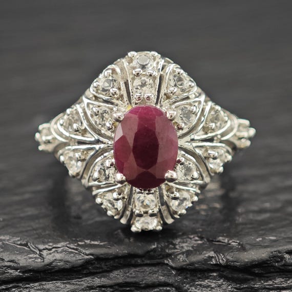 Glass Filled Ruby, Topaz Ring Sterling Silver Sz 6 - image 3