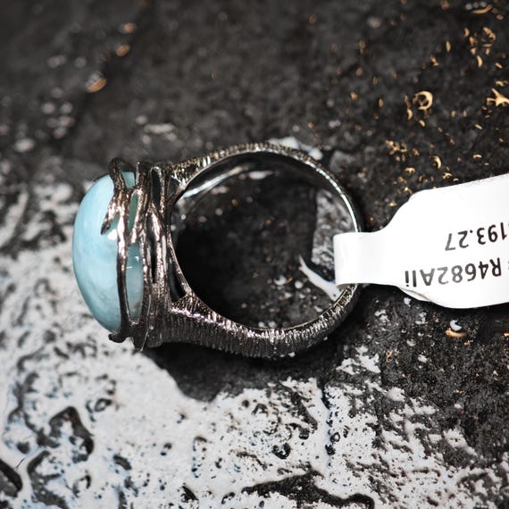 Sterling Silver Ring: Larimar Stone - Large Sky B… - image 3