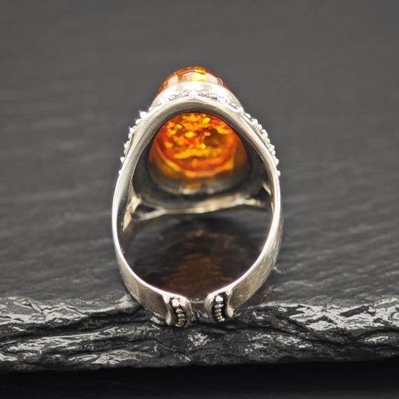 Oval Amber Ring: Sterling Silver Statement Jewelr… - image 7