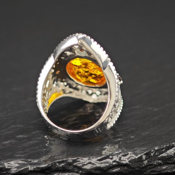 BBJ Amber, Ruby Ring Sterling Silver Filigree Sz … - image 7