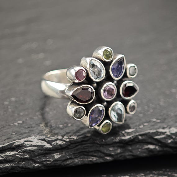 Sterling Silver Ring: Multi-Colored Gemstones - F… - image 6