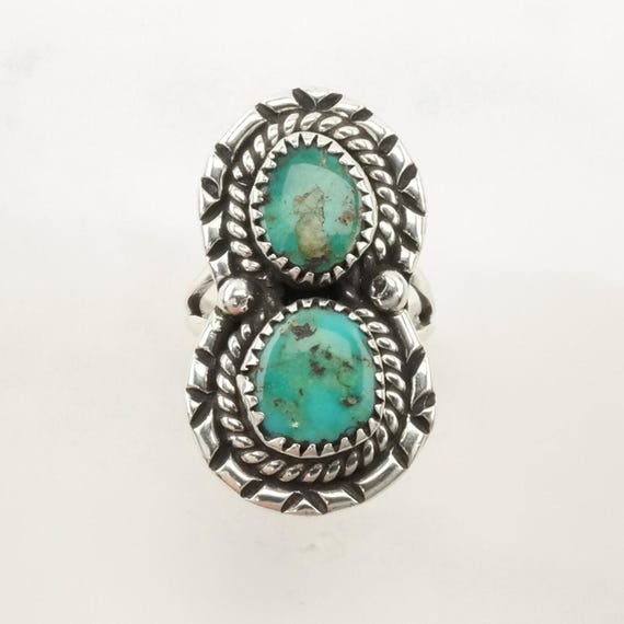 Native American Silver Ring: Two Stone Turquoise … - image 6