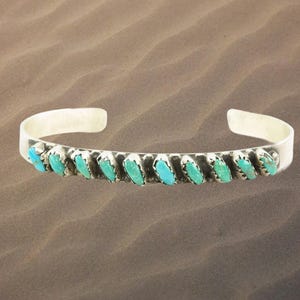 Zuni Sterling Silver Cuff Bracelet Green Blue Turquoise Petit Point