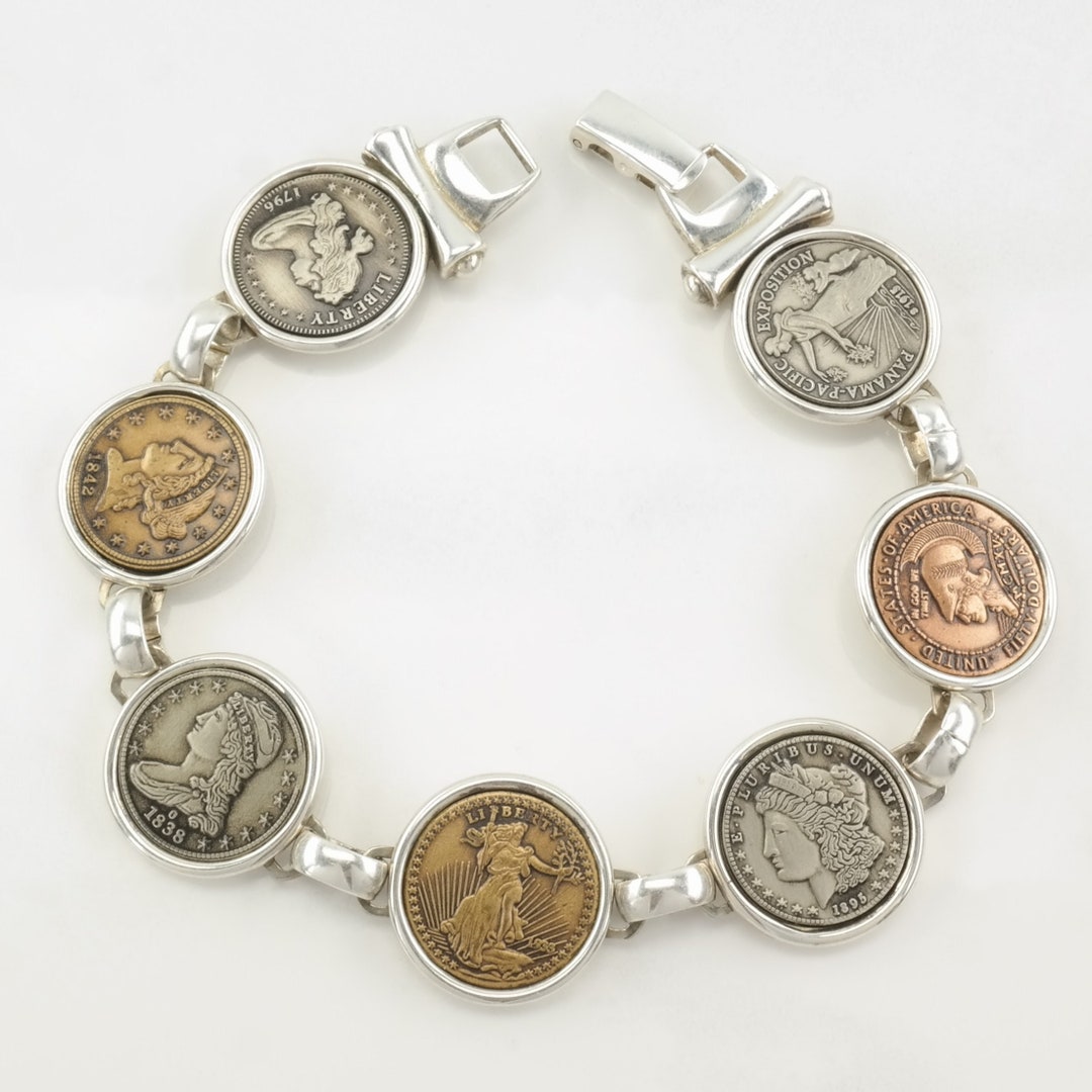 Designer Sterling Silver Link Bracelet Replica Coins - Etsy