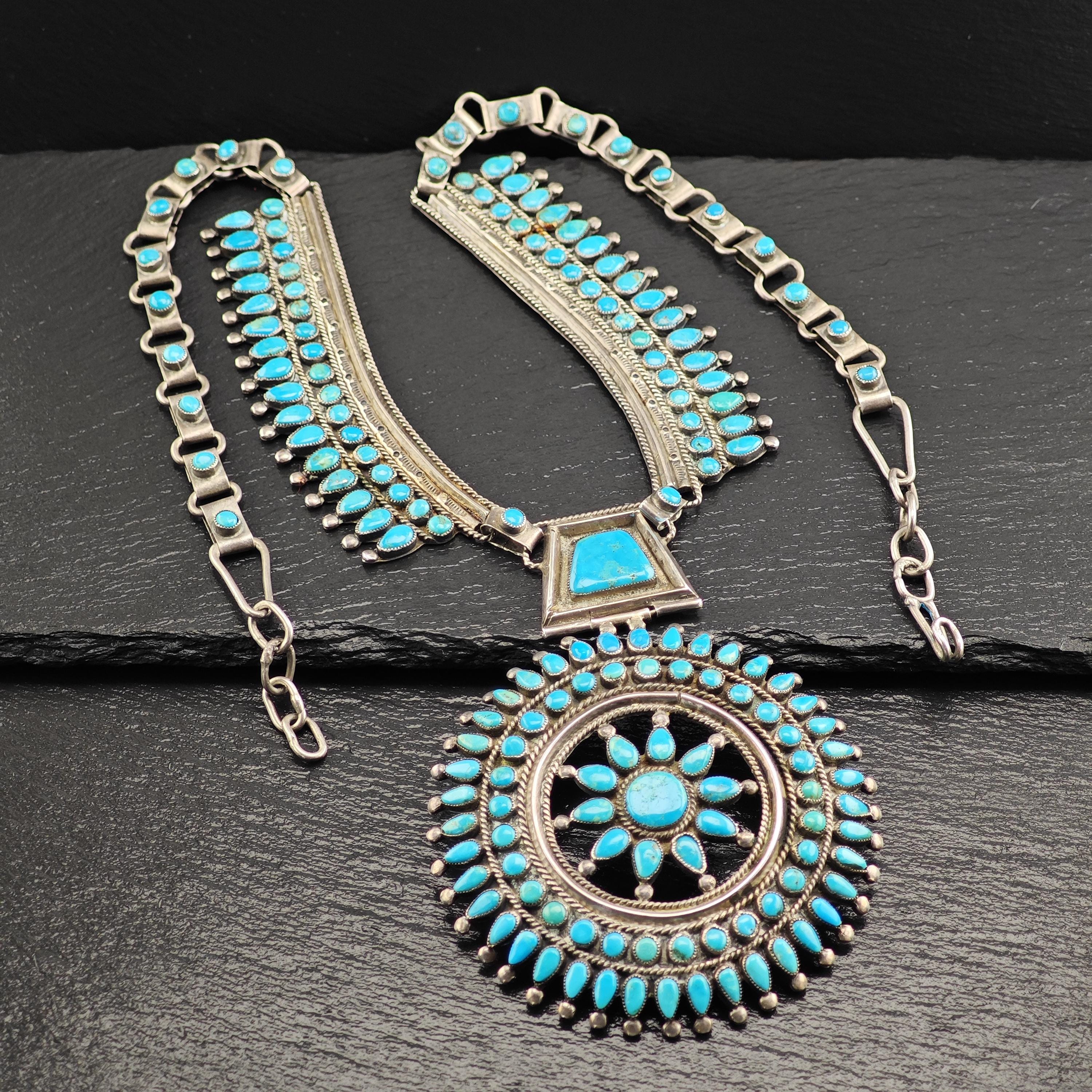VMB Vintage Blue Turquoise Cluster Necklace in Sterling Silver - Etsy