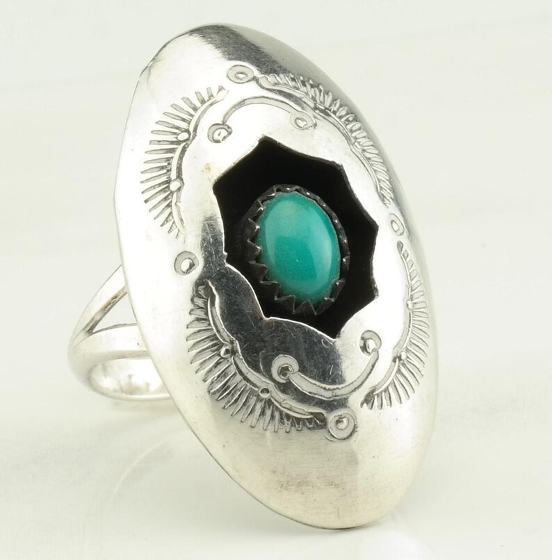 Vintage Sterling Silver Turquoise Shadowbox Ring image 7