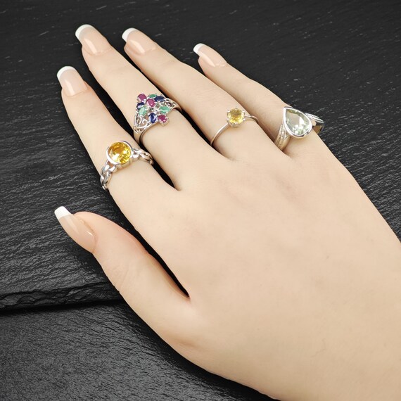 Sapphire Ruby Emerald Ring Sterling Silver Sz 6 3… - image 2