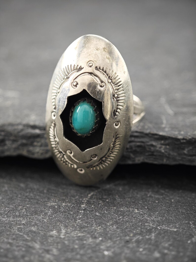 Vintage Sterling Silver Turquoise Shadowbox Ring image 2