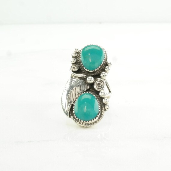 Native American Silver Ring Turquoise Leaf Sterli… - image 7