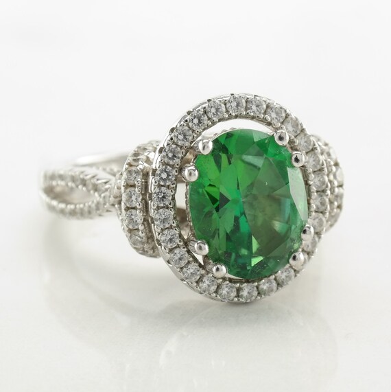 Green Engagement Ring Sterling Silver Size 6 Vint… - image 1