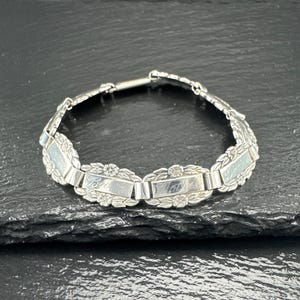 Forget Me Not Sterling Silver Link Bracelet Floral Engraved
