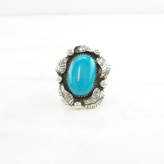 Turquoise Silver Ring: Native American Leaf Desig… - image 9