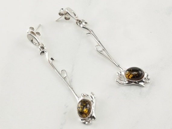 Modernist Baltic Amber Earrings Sterling Silver - image 1