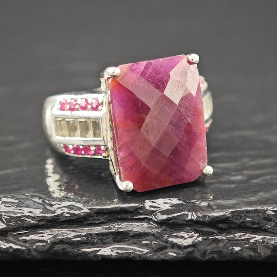 Faceted Ruby Corundum Ring Sterling Silver Sz 7 - image 6