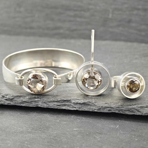 Parure de bijoux en argent sterling à quartz fumé du Danemark