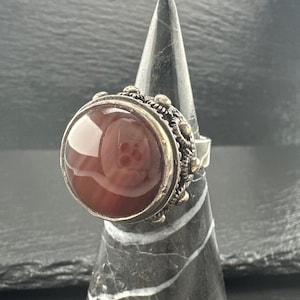 Vintage Brutalist Ring Agate Sterling Silver Size 7 1/2