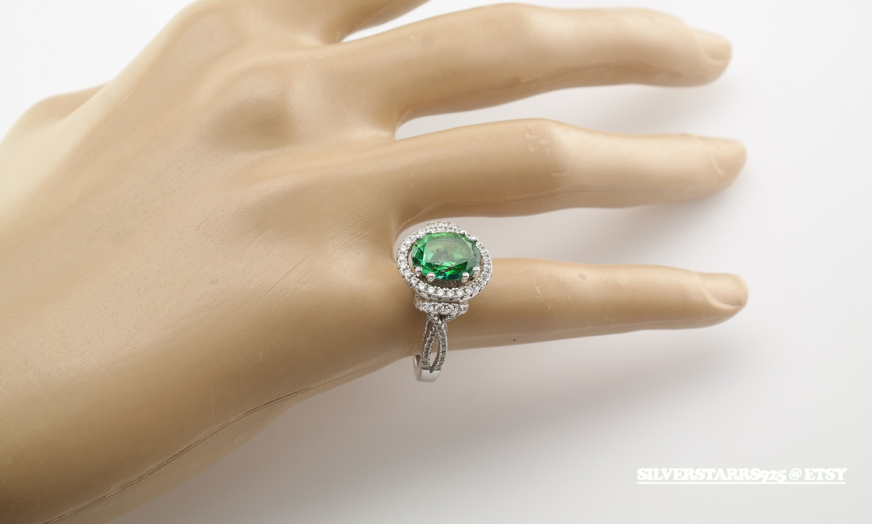 Green Engagement Ring Sterling Silver Size 6 Vintage