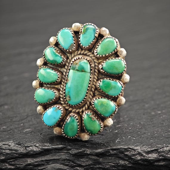 Green Turquoise Cluster Ring Native American Ster… - image 10