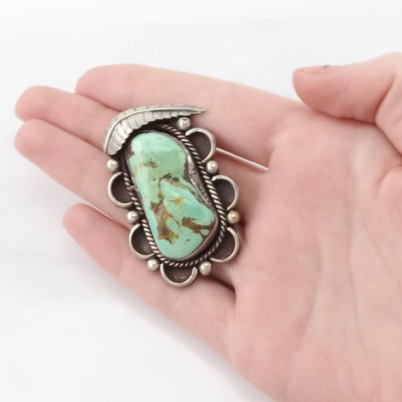 Native American Turquoise Leaf Sterling Silver Pendant View 4