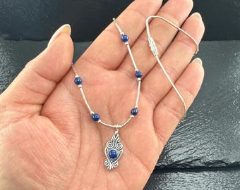 Vintage Southwest Sterling Silver Blue Lapis Lazuli Beaded Necklace