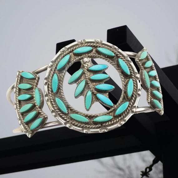 Turquoise Leaf Cuff Bracelet - Native American St… - image 1