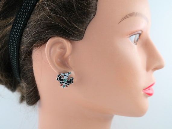 Zuni  Sterling Silver Thunderbird Earrings Clip on - image 6