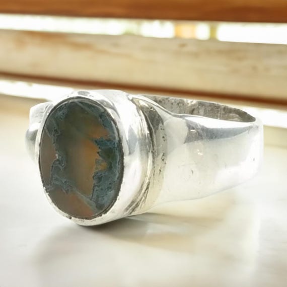 Sterling Silver Ring, Dendritic Agate Modernist (… - image 1