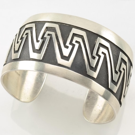 Important Vintage Native American Hopi Troy Hoyungwa Sterling Silver Clasp Bracelet Important Vintage Native American Hopi Troy Hoyungwa Sterling Silver Clasp Bracelet