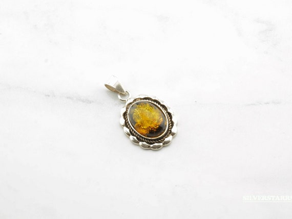 Vintage Yellow Amber Sterling Silver Pendant - image 1