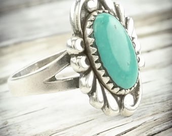 Anillo de plata de ley con turquesa, talla 6