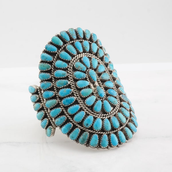 Turquoise Cluster Native American Silver Cuff Bracelet Sterling Blue Petite Pointe