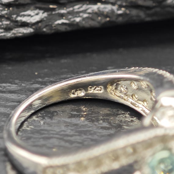 Opal Silver Statement Ring with Blue Gems (Size 7) - image 9