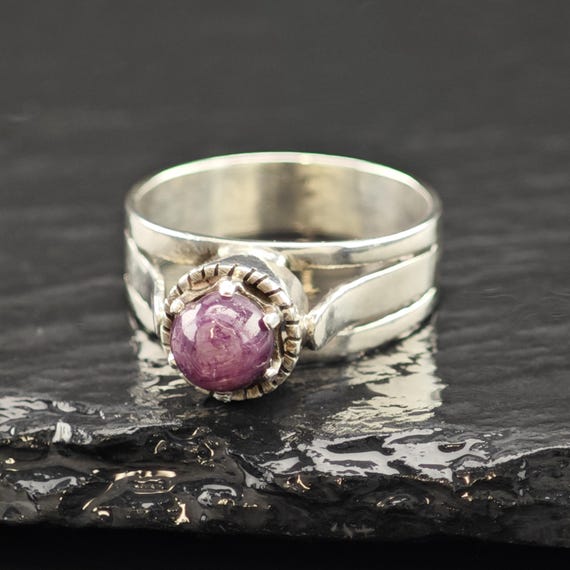 Handmade Cabochon Star Ruby Ring Sterling Silver … - image 5