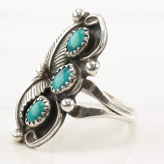Native American Turquoise Ring - Silver Leaf Desi… - image 4