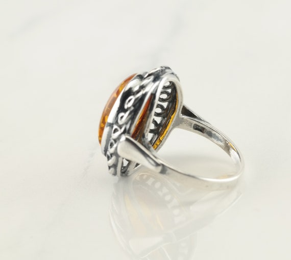 Vintage Sterling Silver Amber Ring Size 6 1/2 - image 3