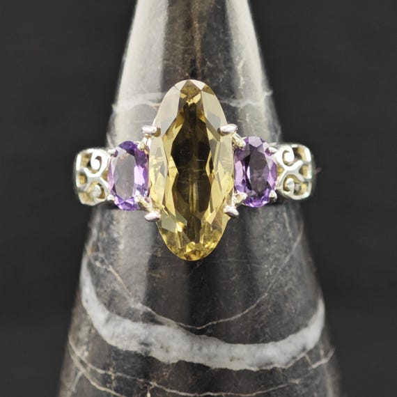 Sterling Silver Statement Ring: Amethyst & Citrin… - image 9