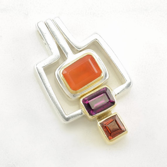 Vintage Fire Opal, Amethyst, Garnet, Modernist Go… - image 5