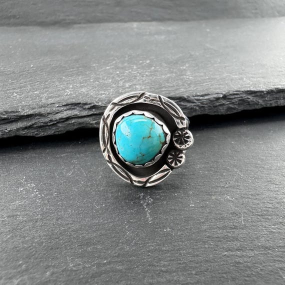 Turquoise Shadow Box Ring - Native American Sterl… - image 9